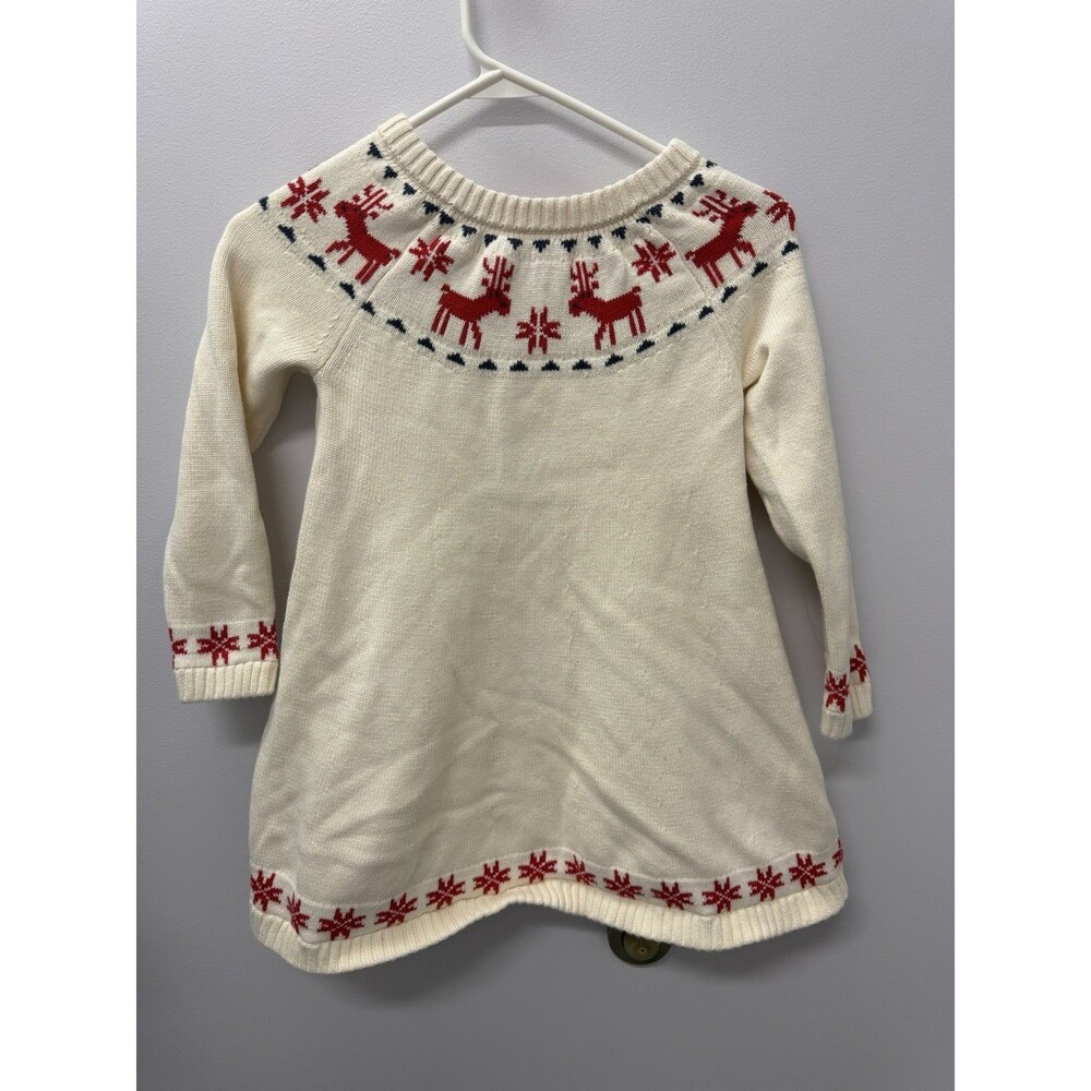 Hanna Andersson Fair Isle Reindeer Sweater Dress Girls 6-7 Cotton Wool